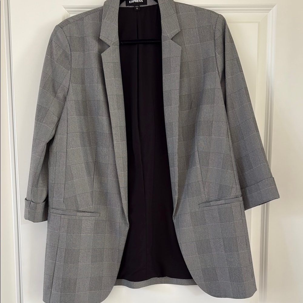 Express Gray Blazer with Notched Lapels and 3/4 Sleeves